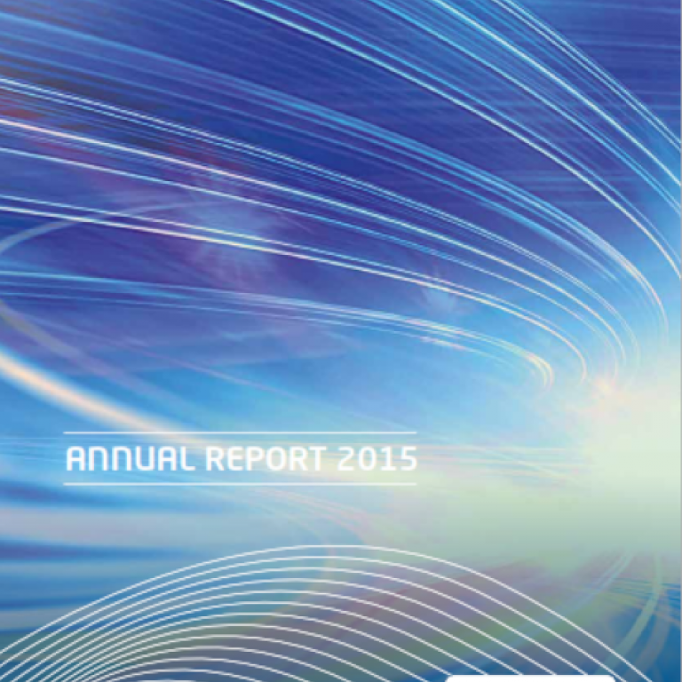 Cover of the 2015 annual report representing the network in an abstract way via colored curves.