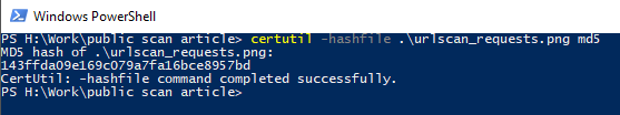 Commande dans Powershell pour obtenir le hachage d'un fichier