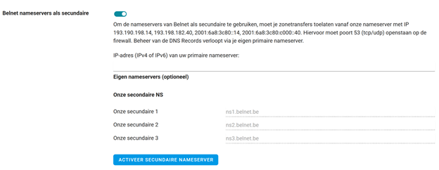 Belnet secundaire name servers