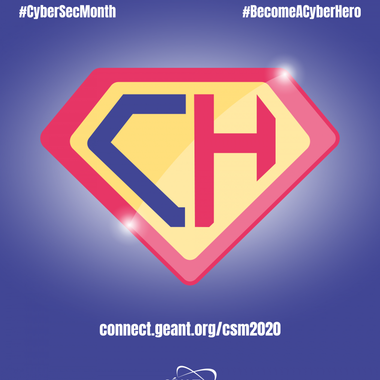 Campagnebeeld van de GEANT Cyber Security Month: vignet met de letters CH (afkorting van "Cyber Hero")
