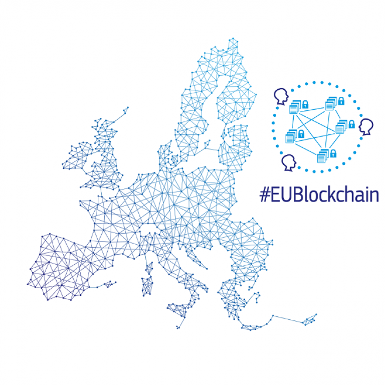 Kaart van Europa die het concept van de blockchain illustreert