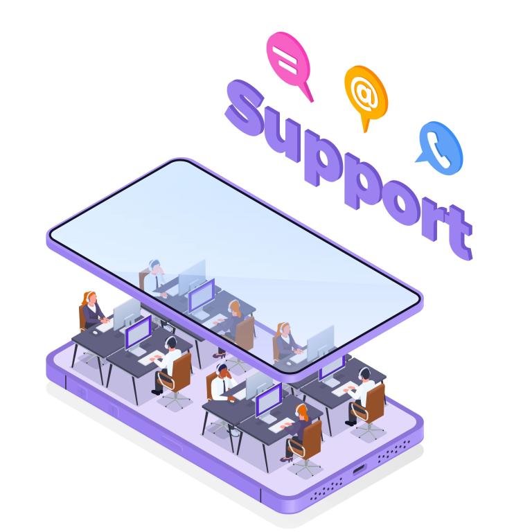 Image of an online support team by telephone or internet