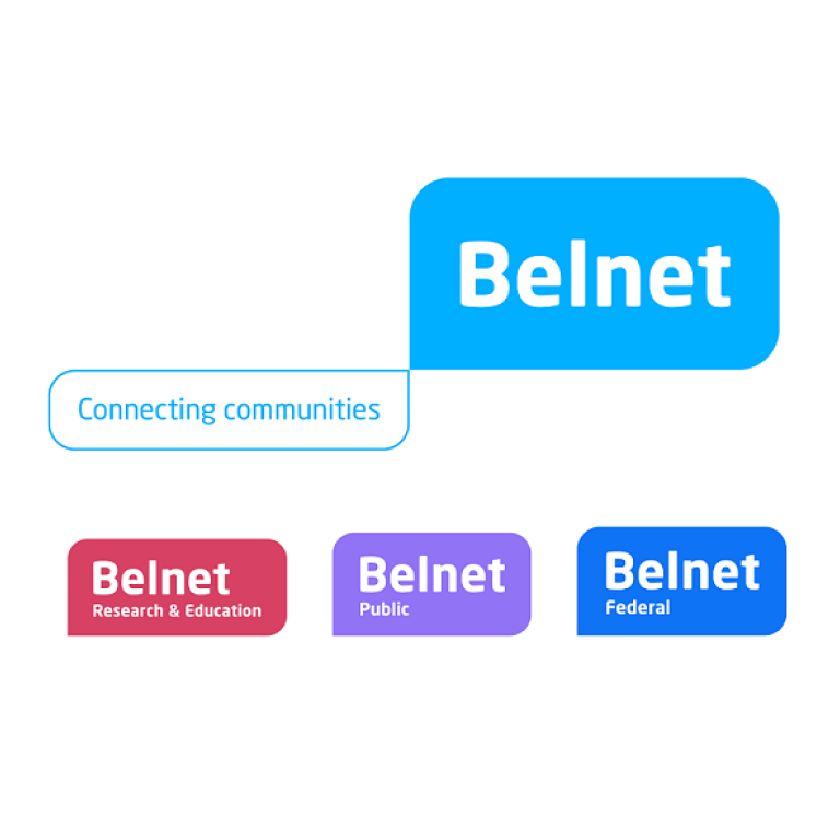 Beeld met alle Belnet logo's : corporate, research & education, public and federal